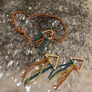 Handmade necklace -leather strap with wooden pendant